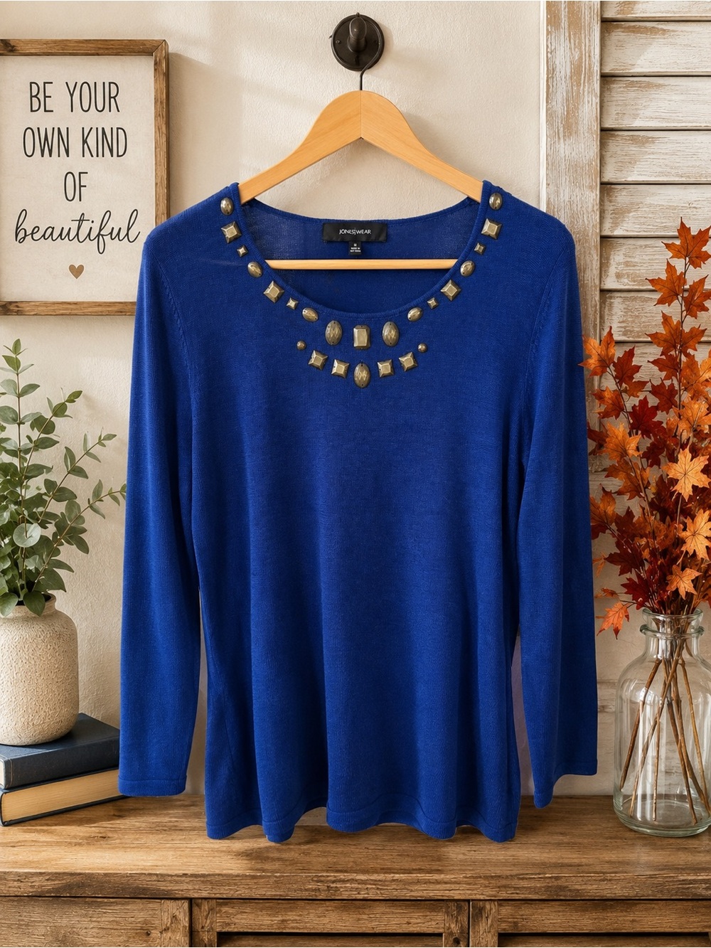 NWT Jones Wear Embellished Sweater – Women’s Medium – Lapis Blue